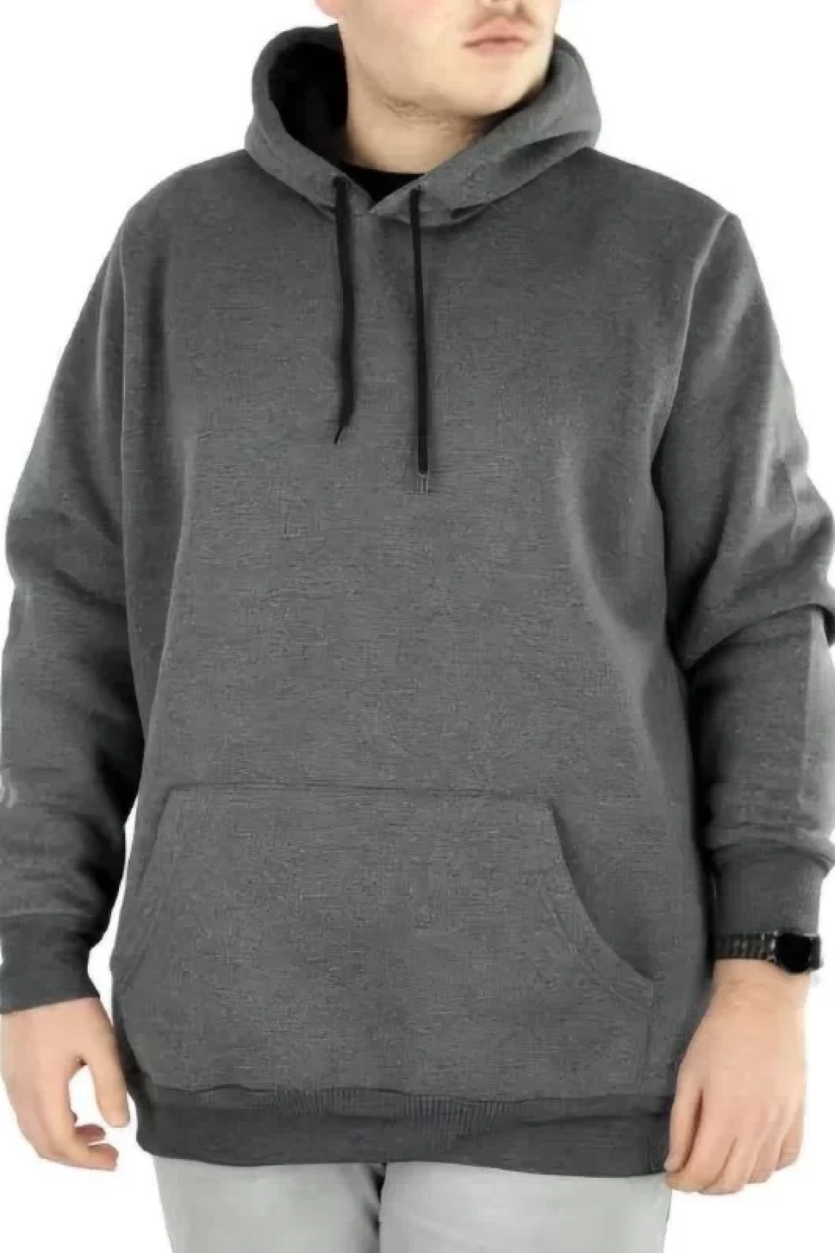 Erkek Uzun Kol Kapşonlu Basic Sweatshirt hoodie - Füme