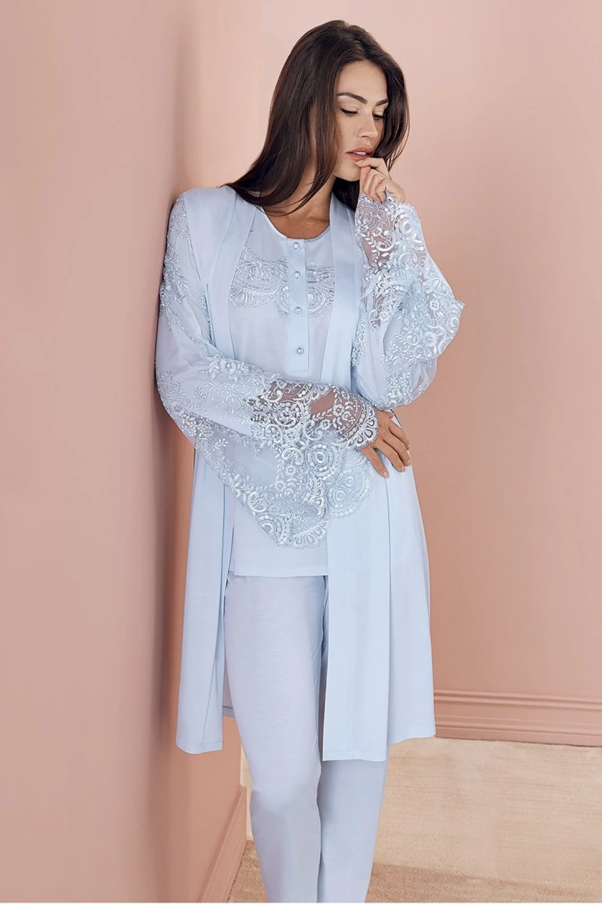 Espuar 757 Penye 3lü Sabahlık Pijama Takımı