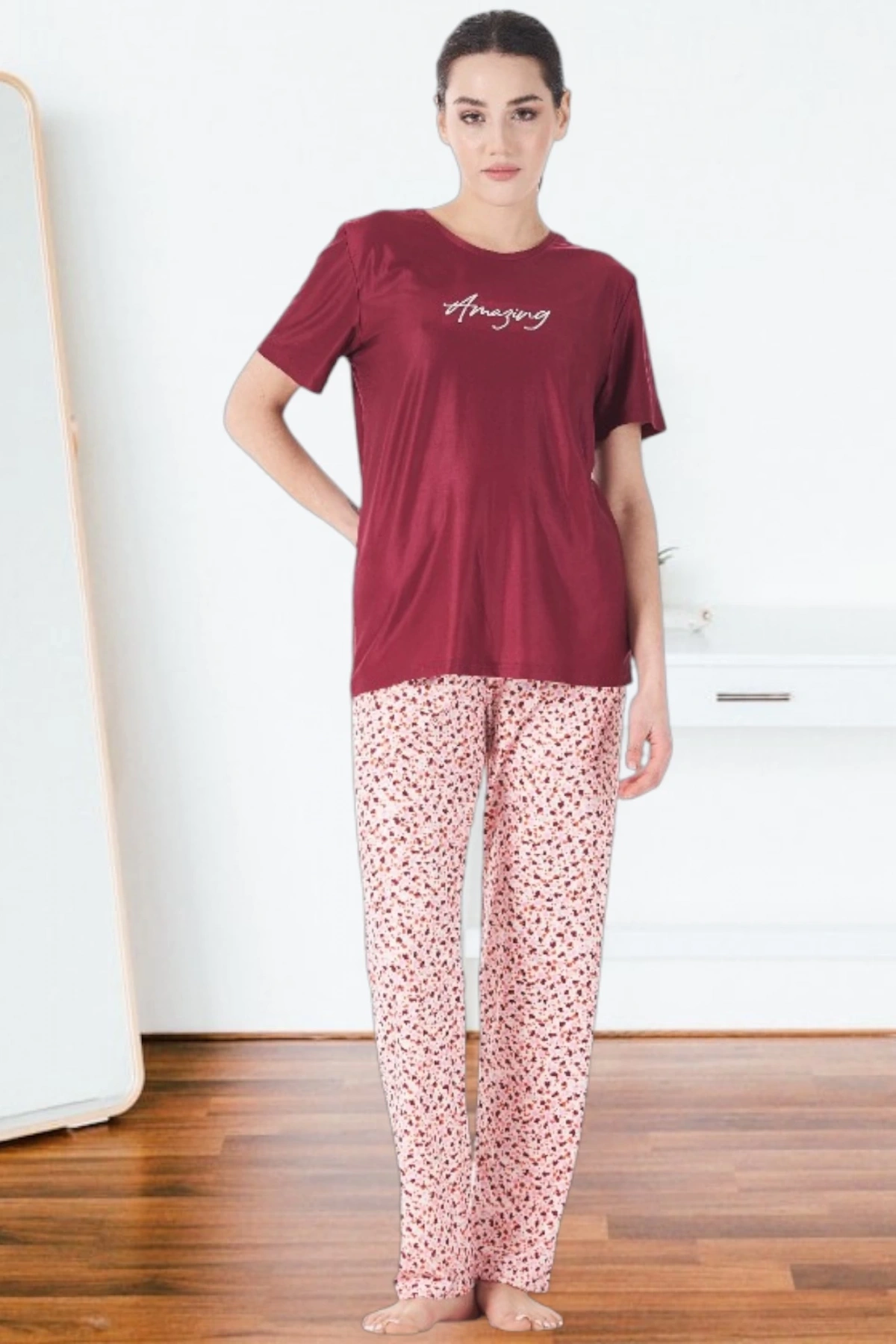 Estiva 25165 Kadın Marla Çicekli Kısa Kol Pijama Takımı