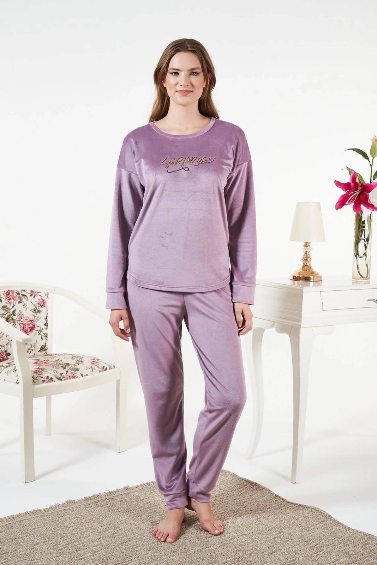 Estiva 25381 Uzun Kol Kadife Pijama Takımı