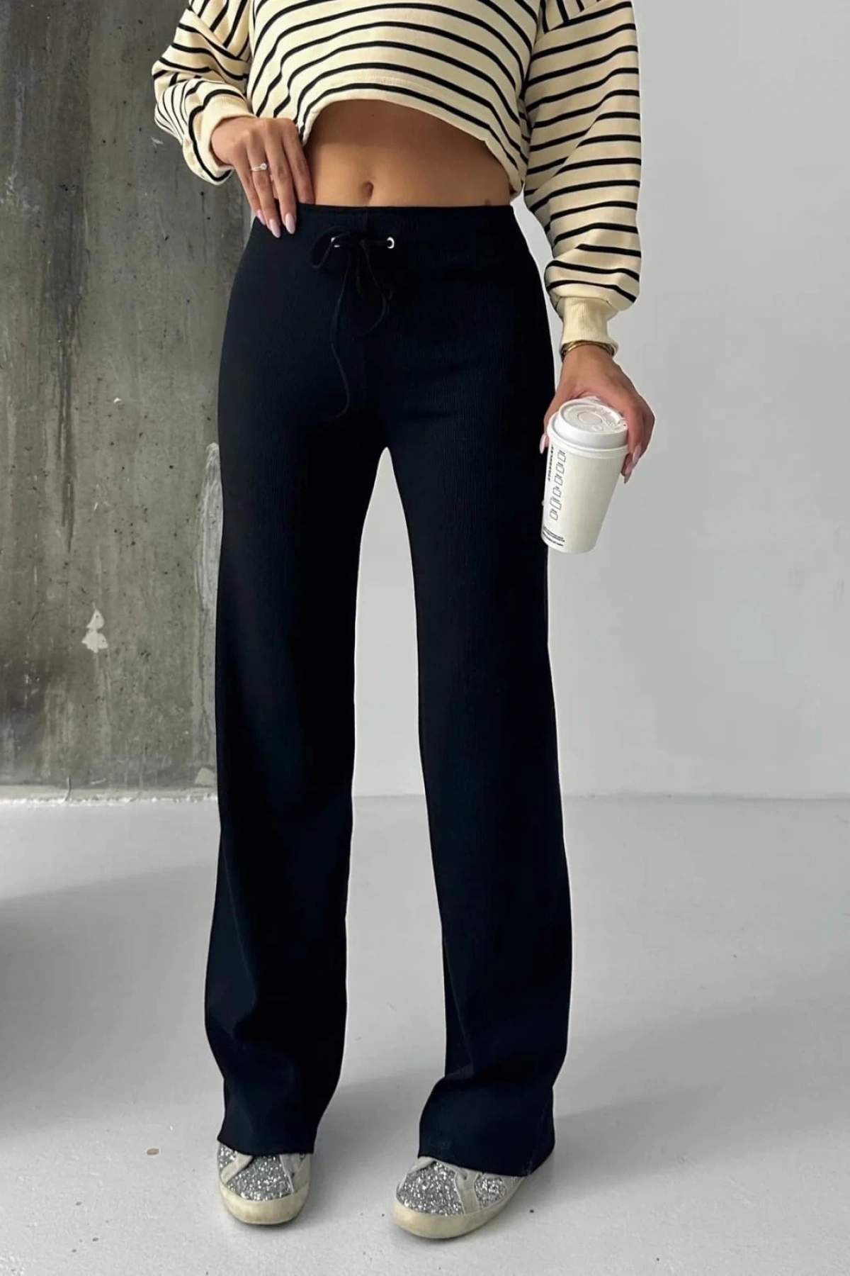 Fit comfort siyah salaş pantolon A6011