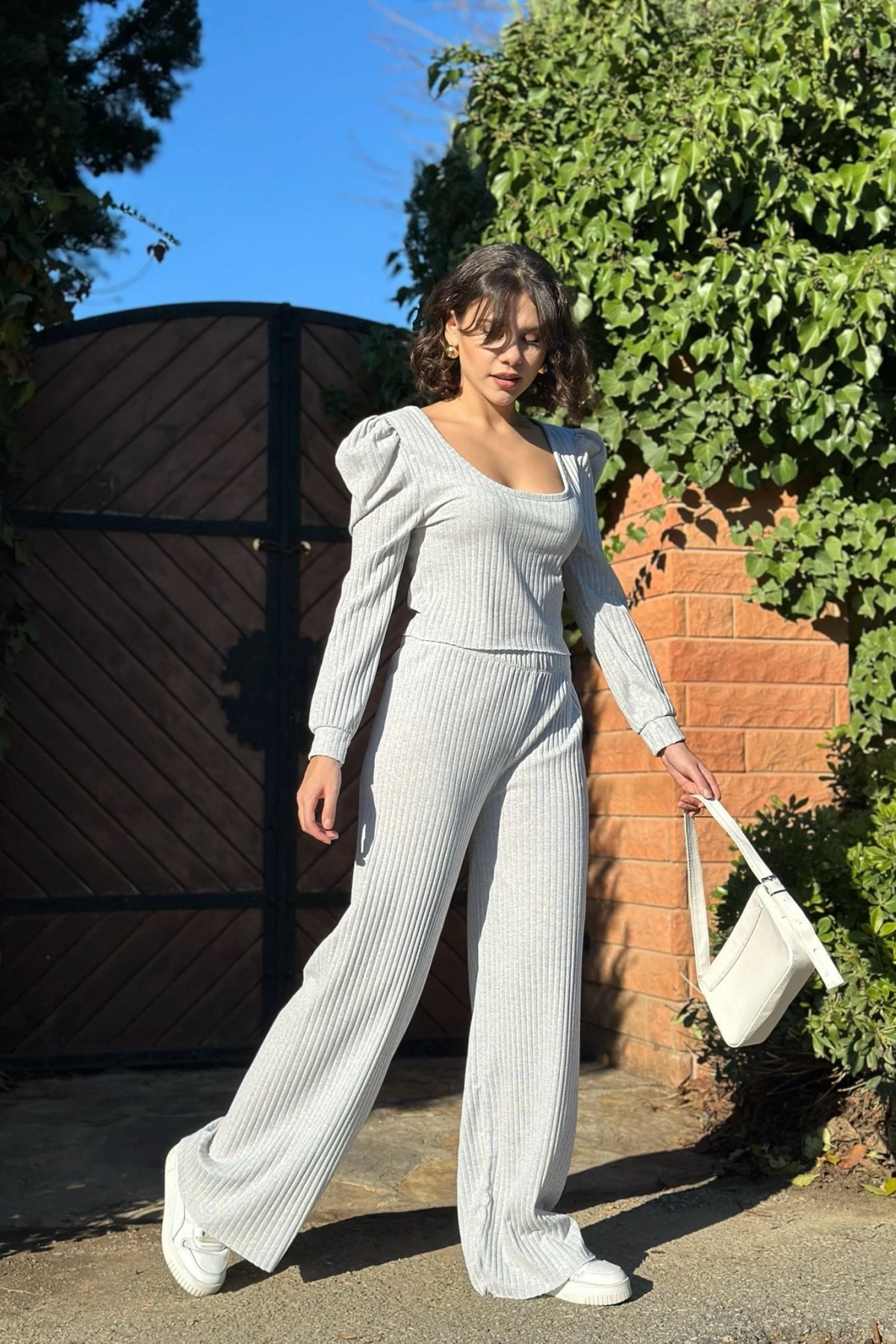 Fitilli prenses kol alt üst takım gri