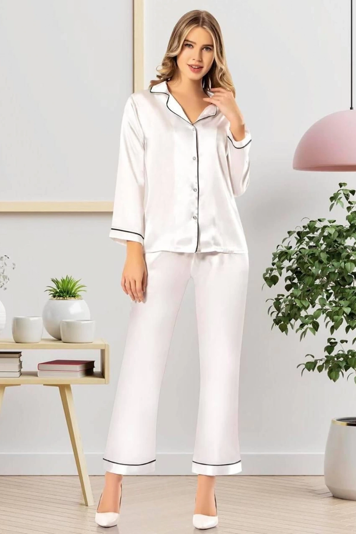 Freshness 2045 Saten Gömlek Yaka Patlı Pijama Takımı