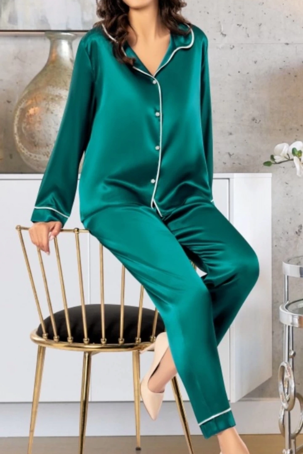 Freshness 2045 Saten Gömlek Yaka Patlı Pijama Takımı