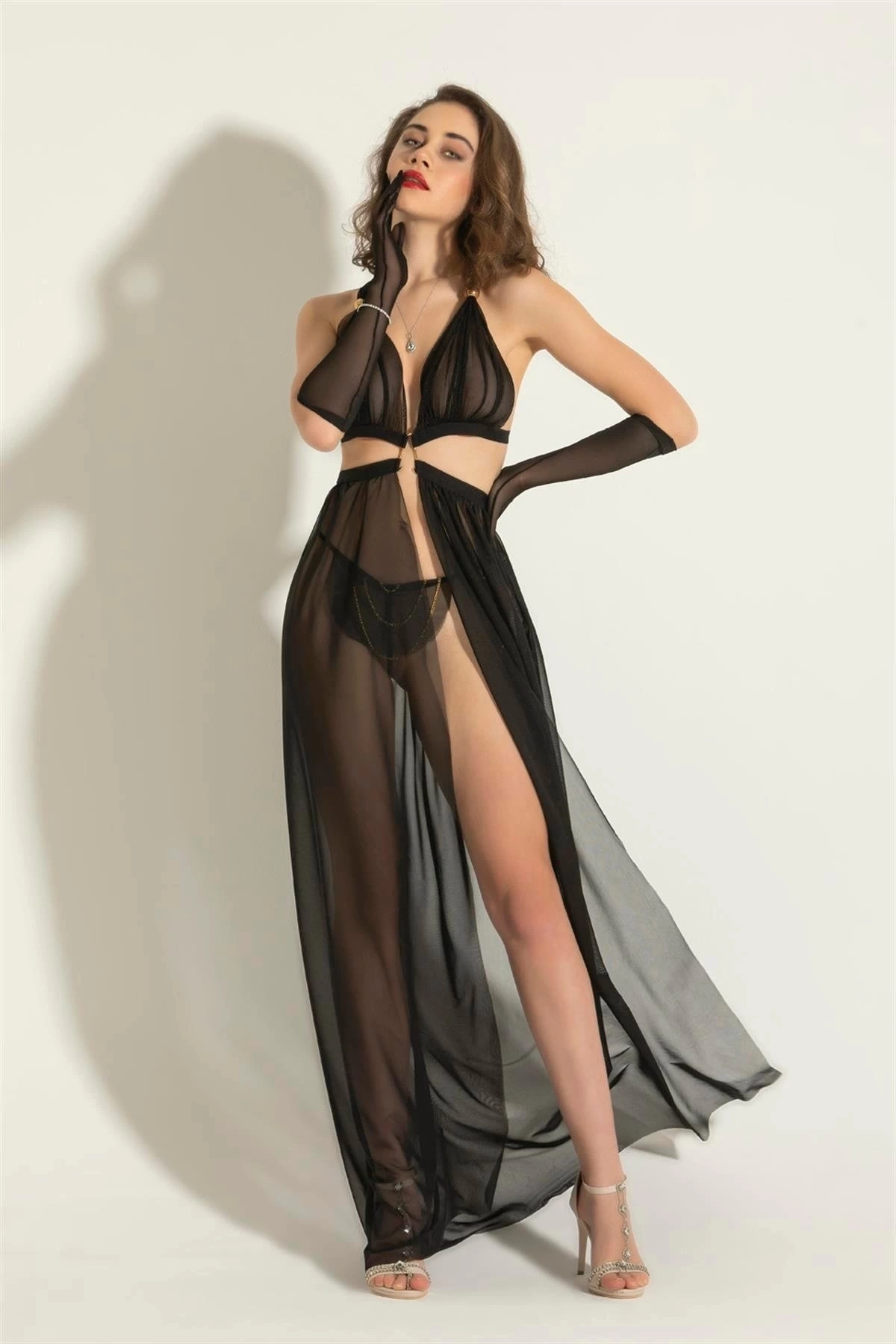 Gallipoli 6132 Bayan Transparan Elbise String Takım