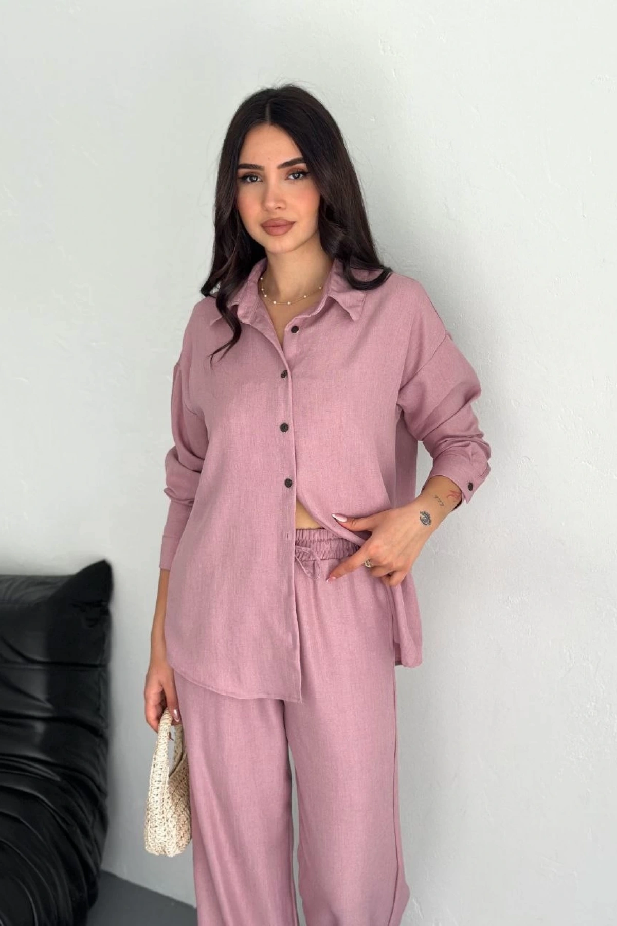 Gömlek Pantolon ikili Takım - Toz Pembe