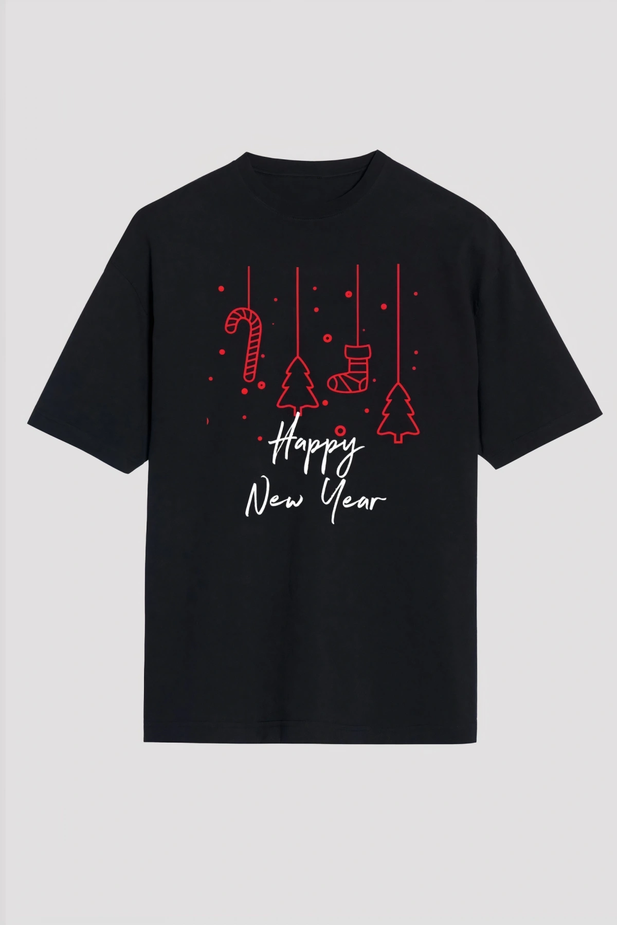 Happy New Year Baskılı T-shirt - Siyah