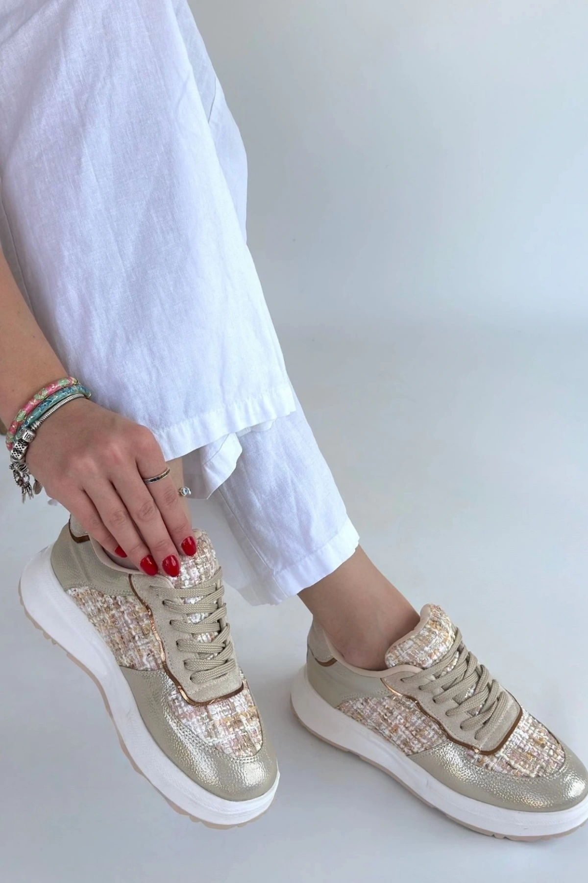 Hawer Bej Cilt Bağcıklı Spor Ayakkabı