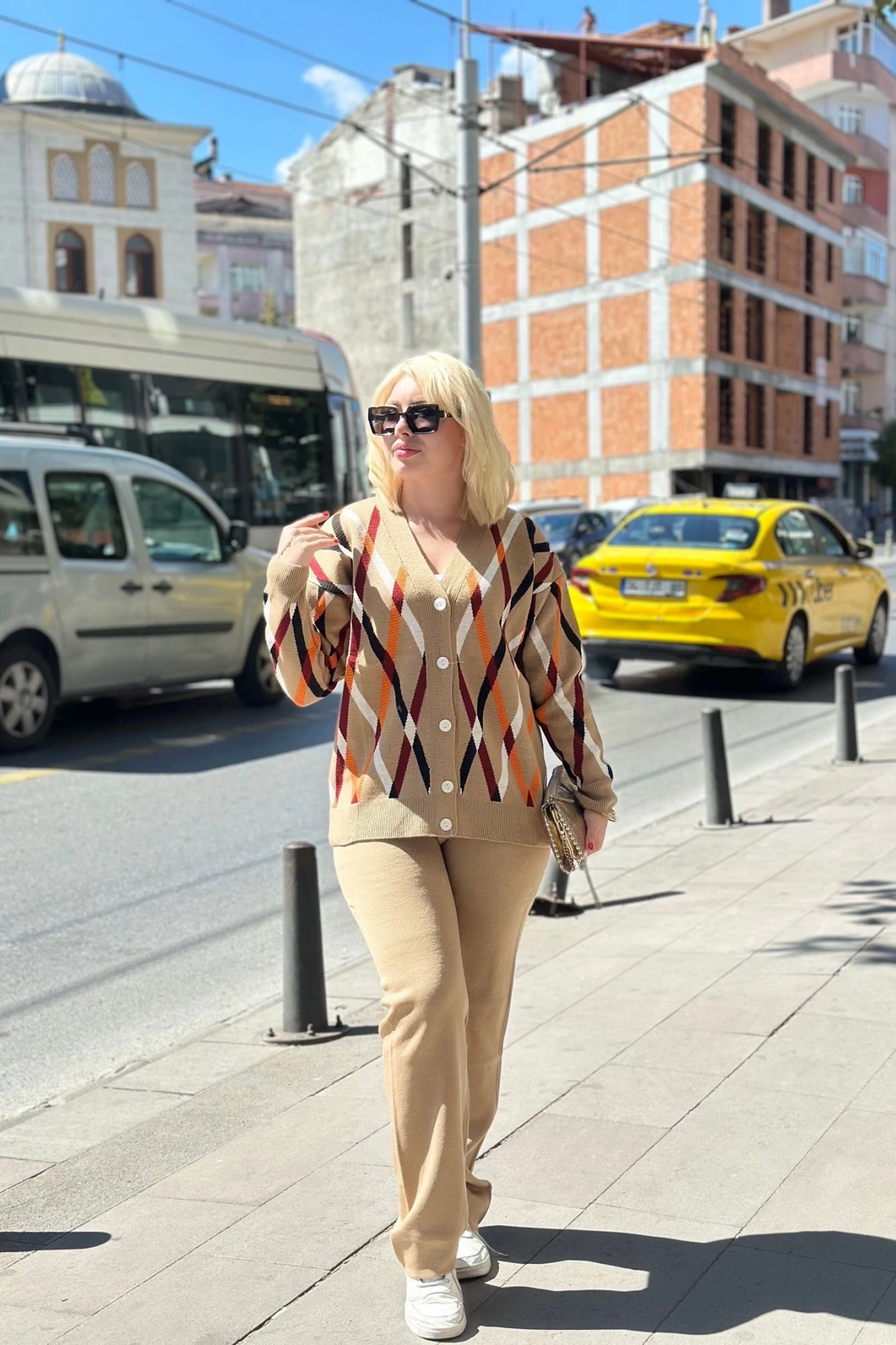 Hırka pantolon alt üst triko takım vizon