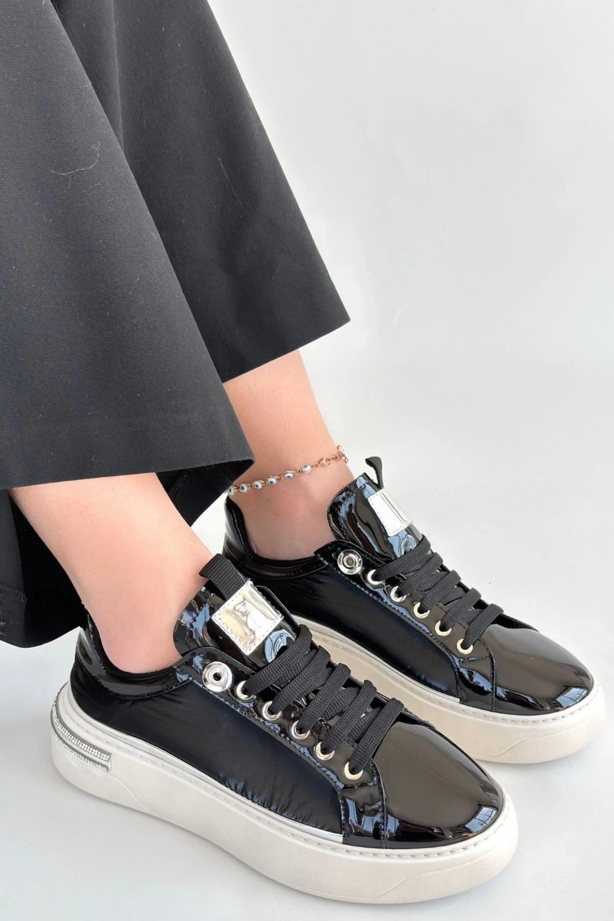 Hley Siyah Rugan Paraşüt Detaylı Bağcıklı Spor Ayakkabı