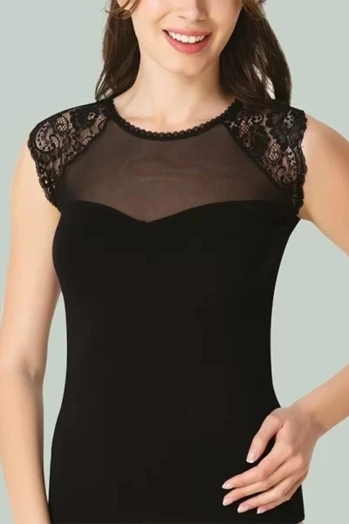 İmer 1270 Kolsuz Önü Tül Dantelli Atlet