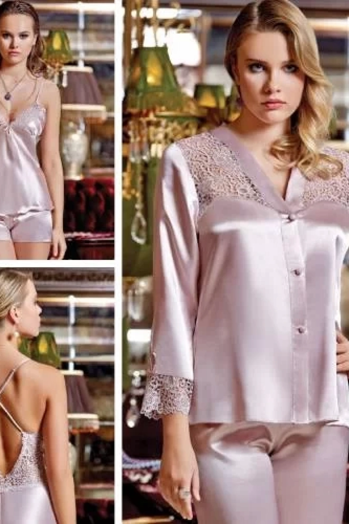 Jeremi 441 Saten 6lı Uzun Gecelikli Sabahlık Takım