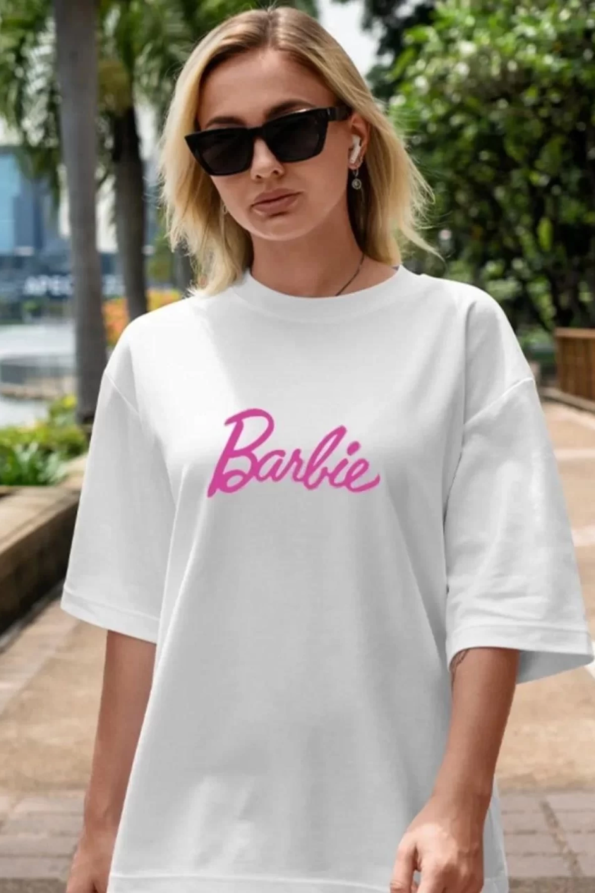 Kadın Baskılı Oversize T-shirt - Beyaz