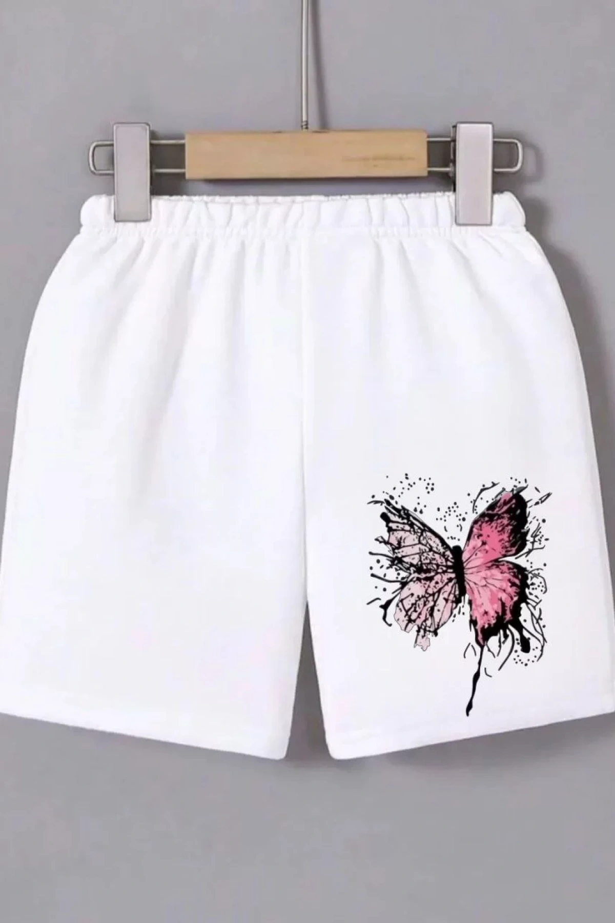 Kadın Beli Lastikli Baskılı Mini Şort - Beyaz