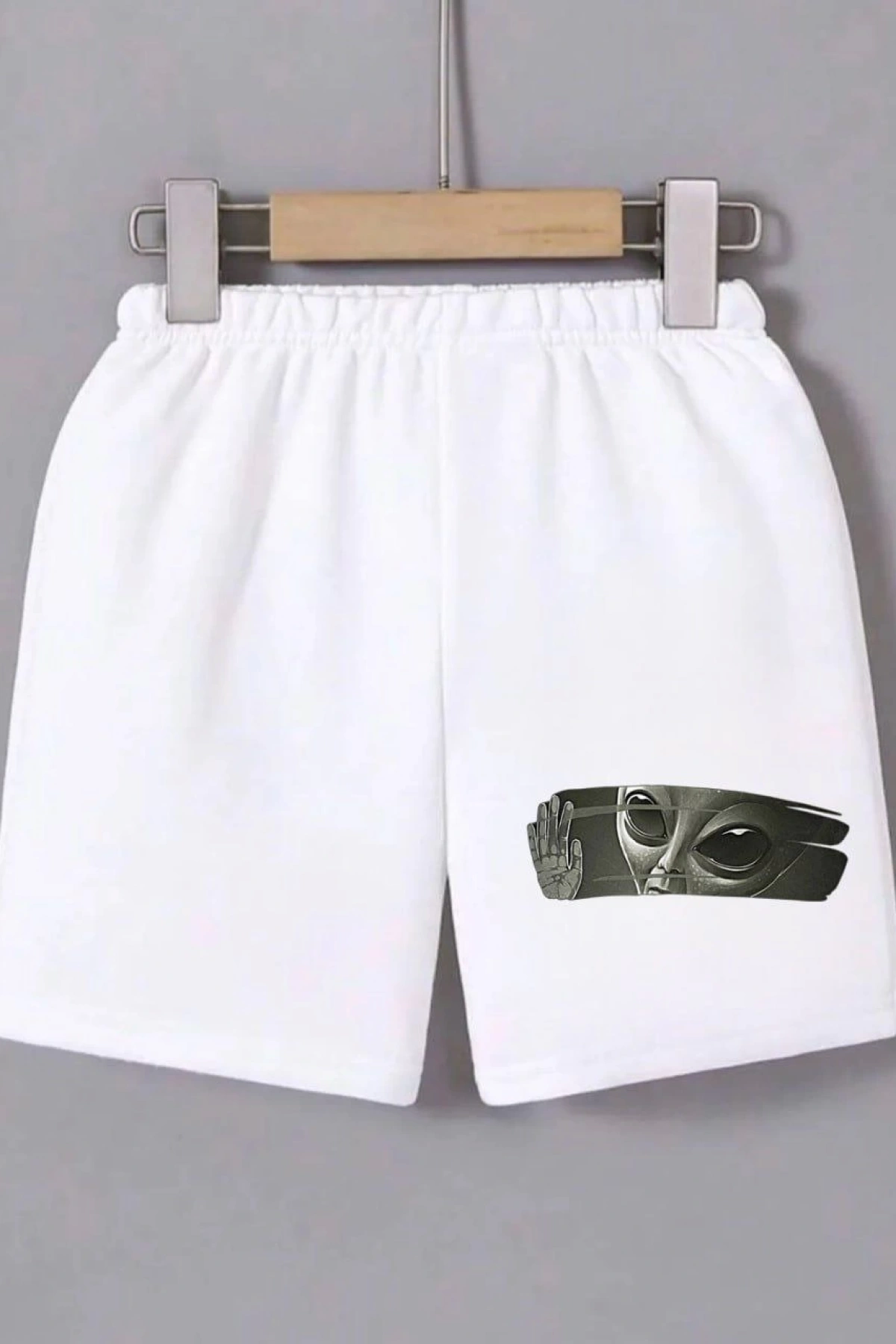 Kadın Beli Lastikli Baskılı Mini Şort - Beyaz