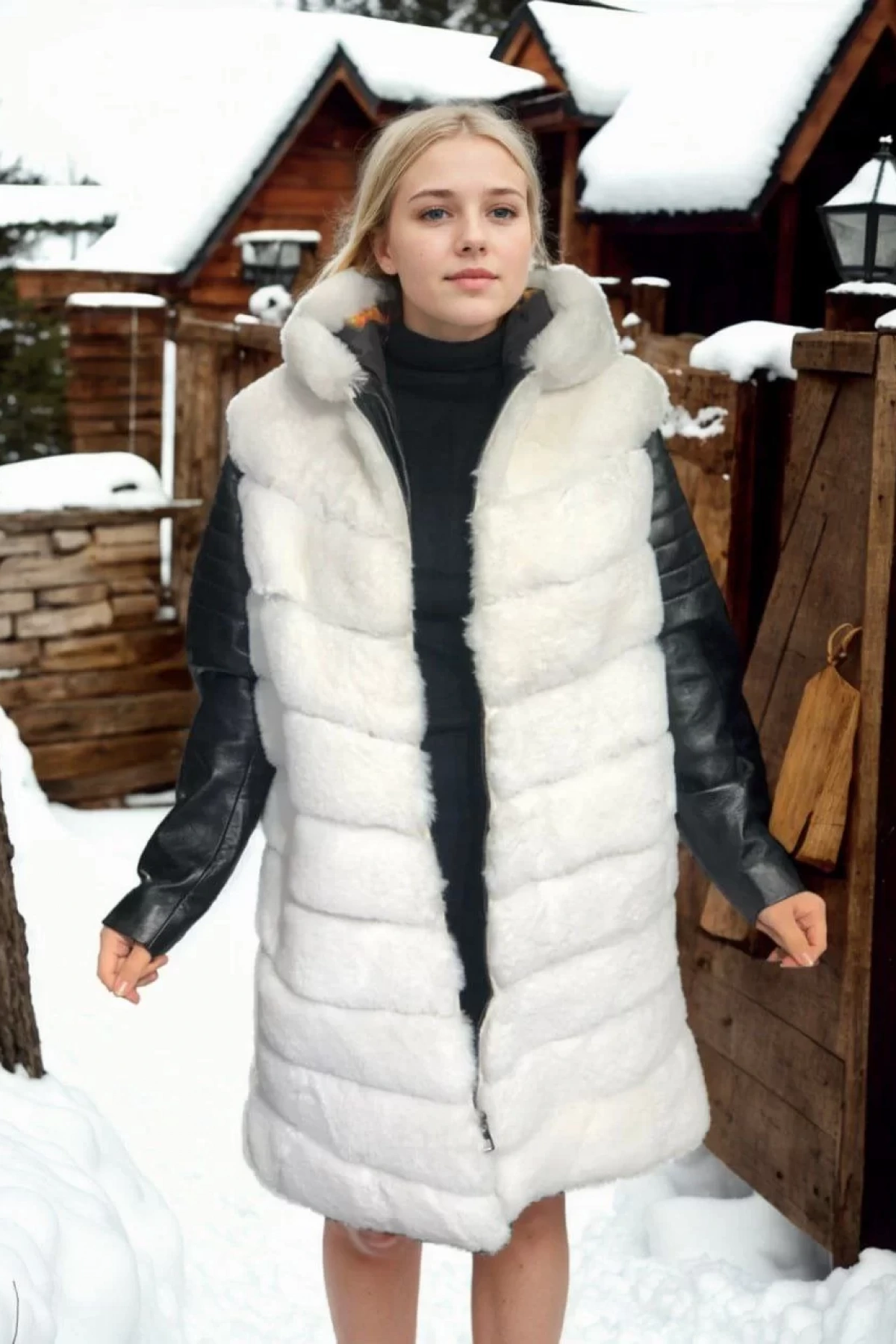 Kadın Hakiki Deri ve Suni Kürk - Beyaz