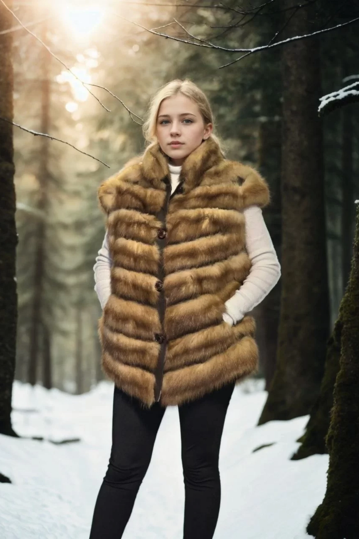 Kadın Kolsuz Hakiki Kürk - Kahve