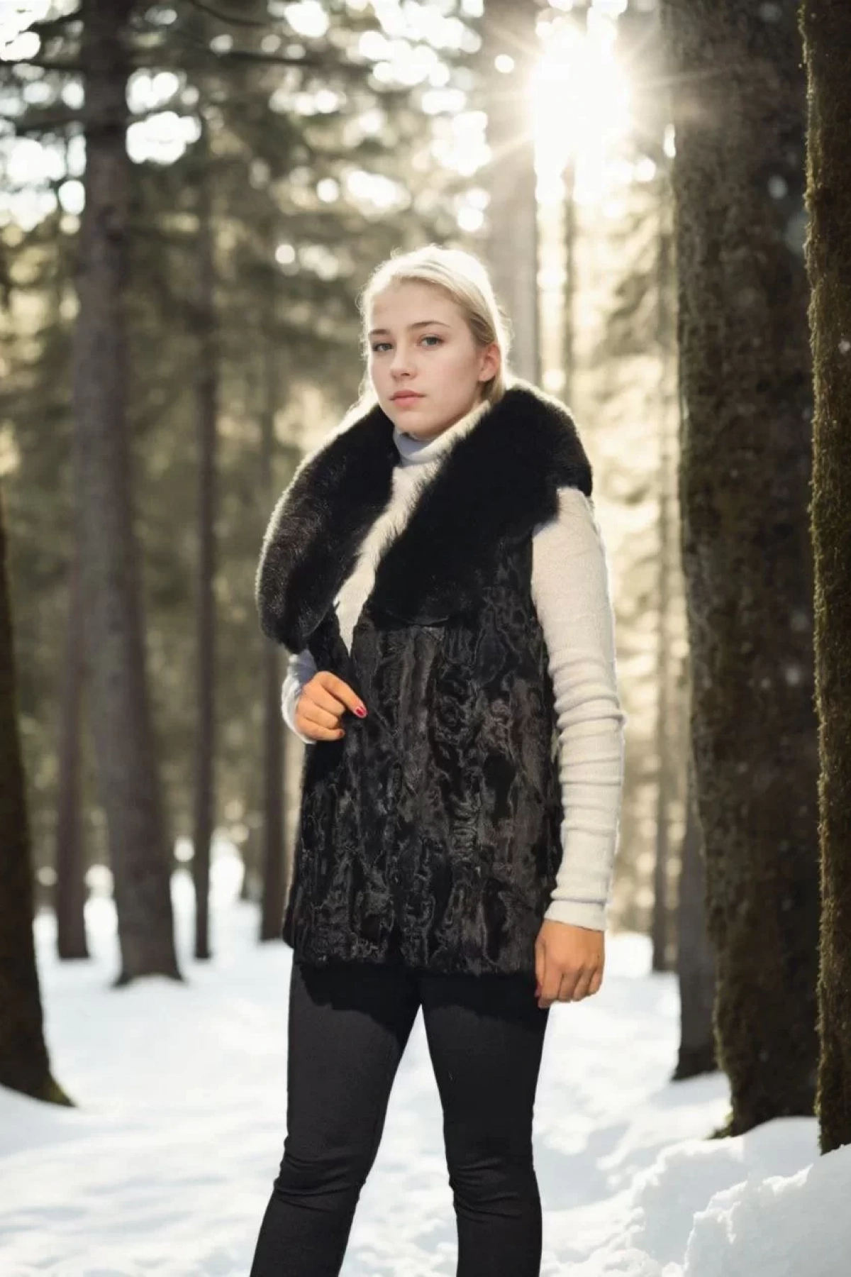 Kadın Kolsuz Hakiki Kürk - Siyah