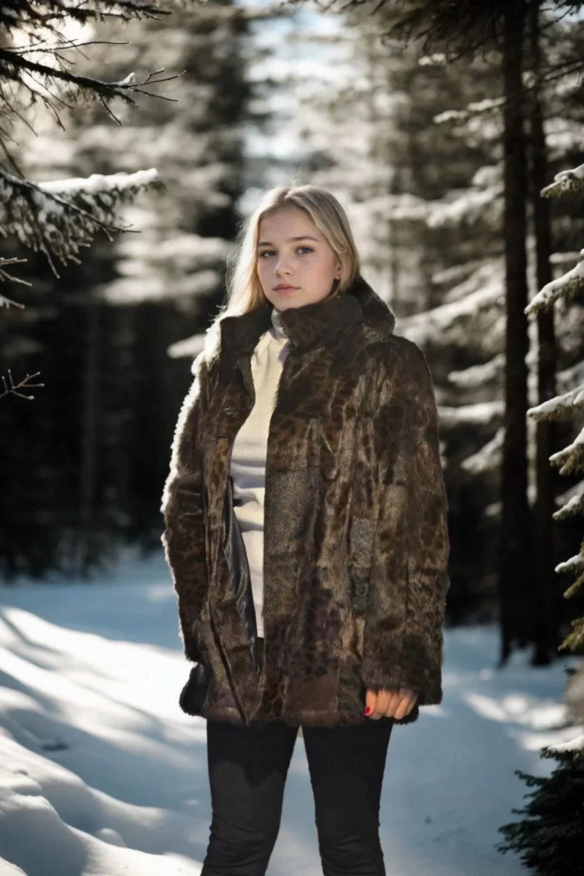 Kadın Uzun Kollu Deri Ceket - Leopar