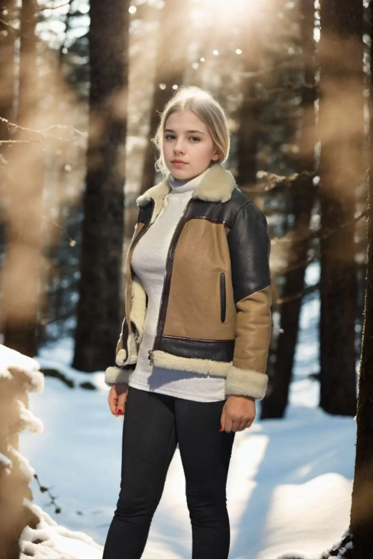 Kadın Uzun Kollu Yakalı Hakiki Kürk - Kahve