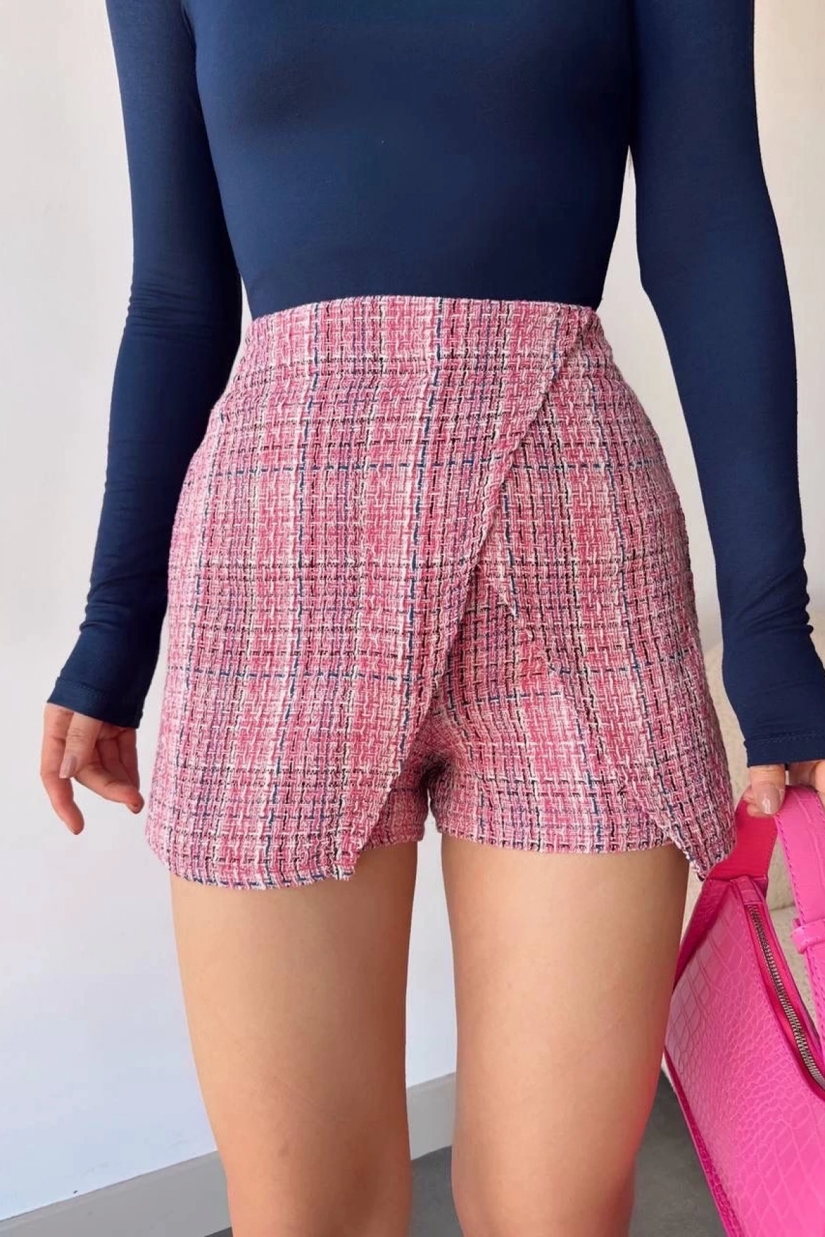 Kapaklı tüvit şort etek kırmızı