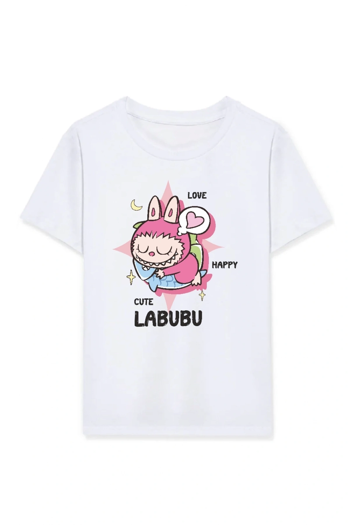 Kız Labubu Çocuk Baskılı T-Shirt - Beyaz