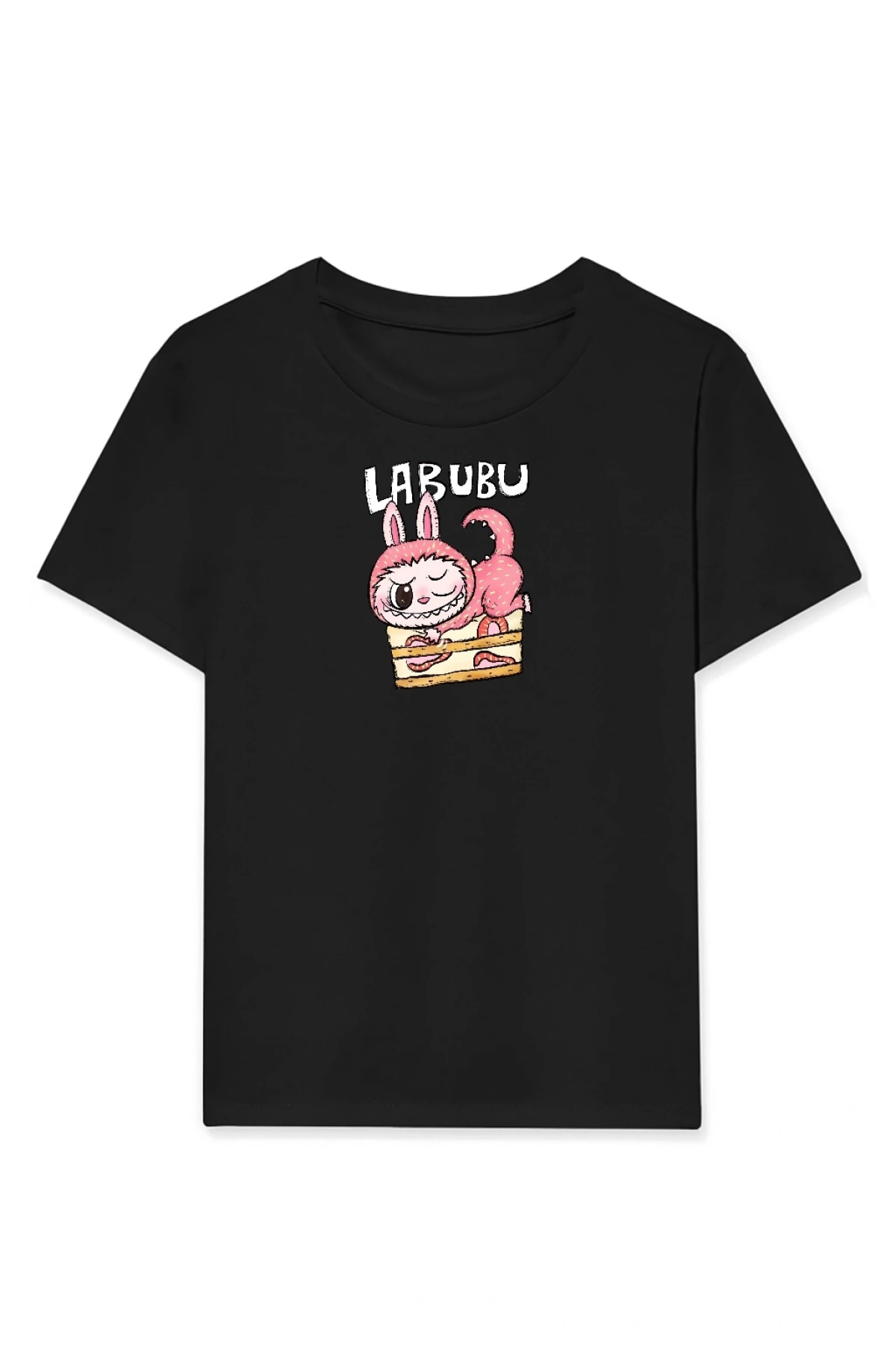 Kız Labubu Çocuk Baskılı T-Shirt - Siyah