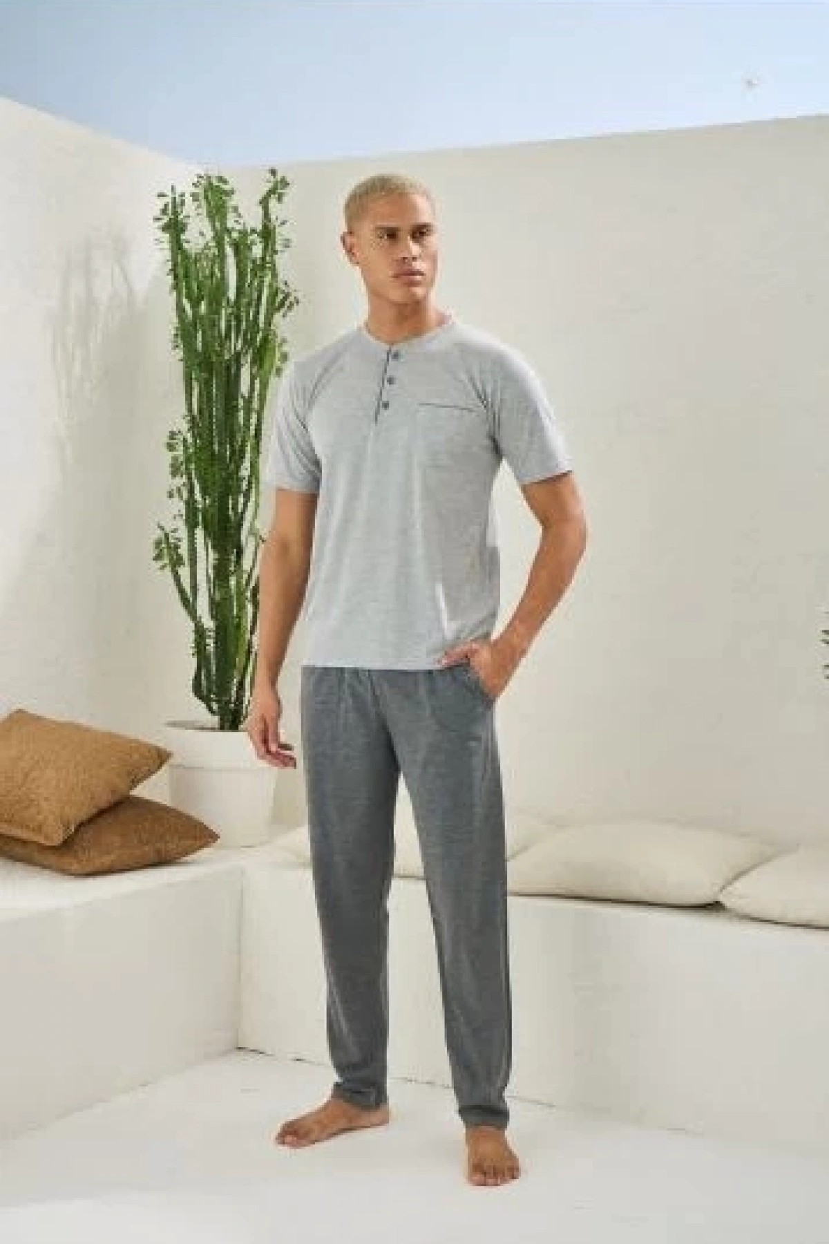 Kocabey 2090 Erkek Midi Yaka Pijama Takım