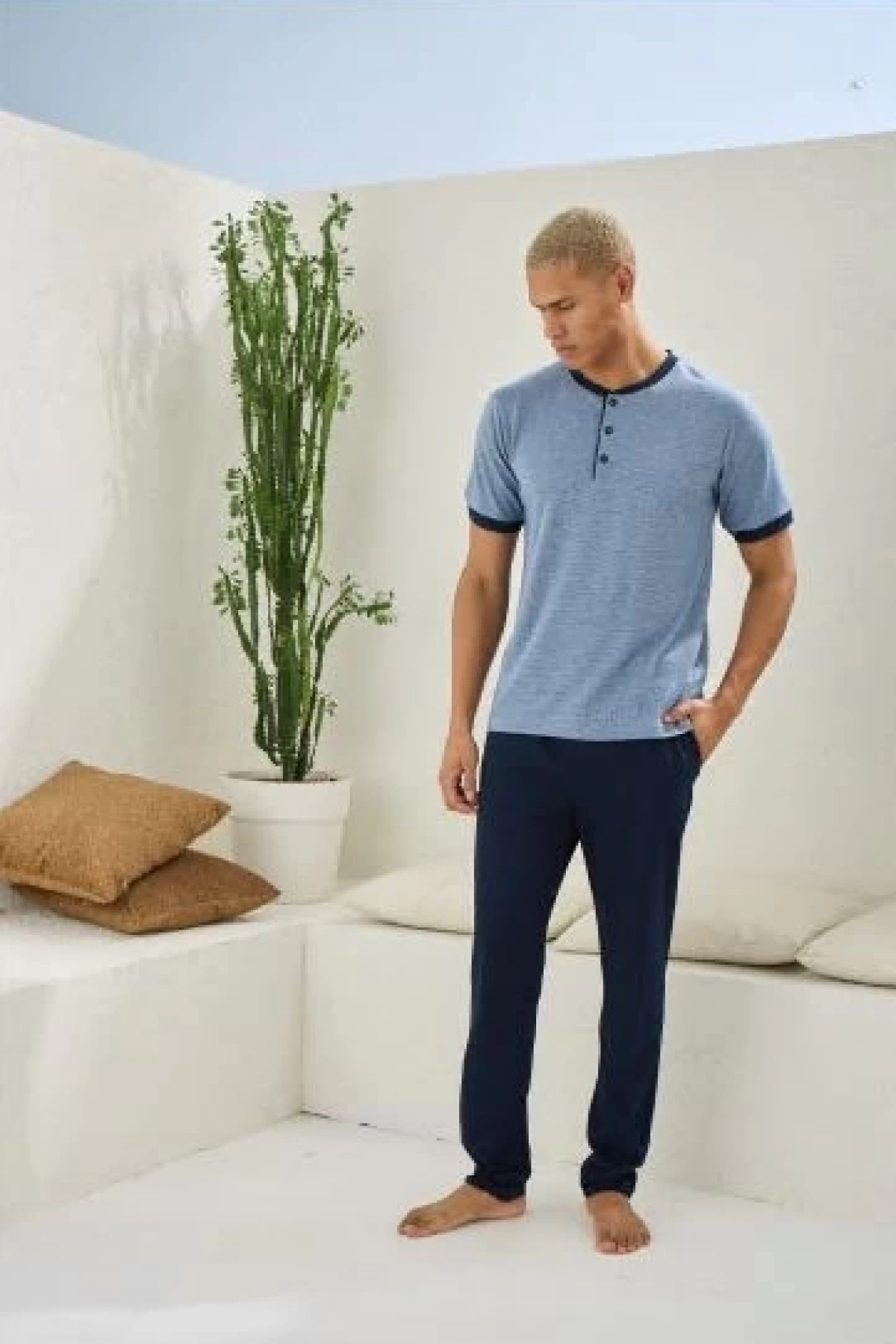 Kocabey 2091 Erkek Midi Yaka Pijama Takım