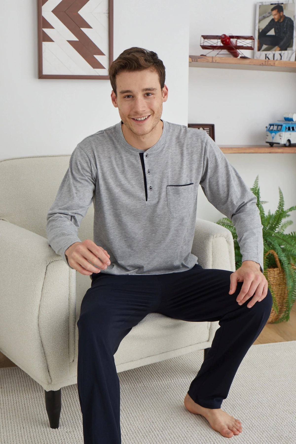 Kocabey 9111 Battal Erkek Midi Yaka Pijama Takımı