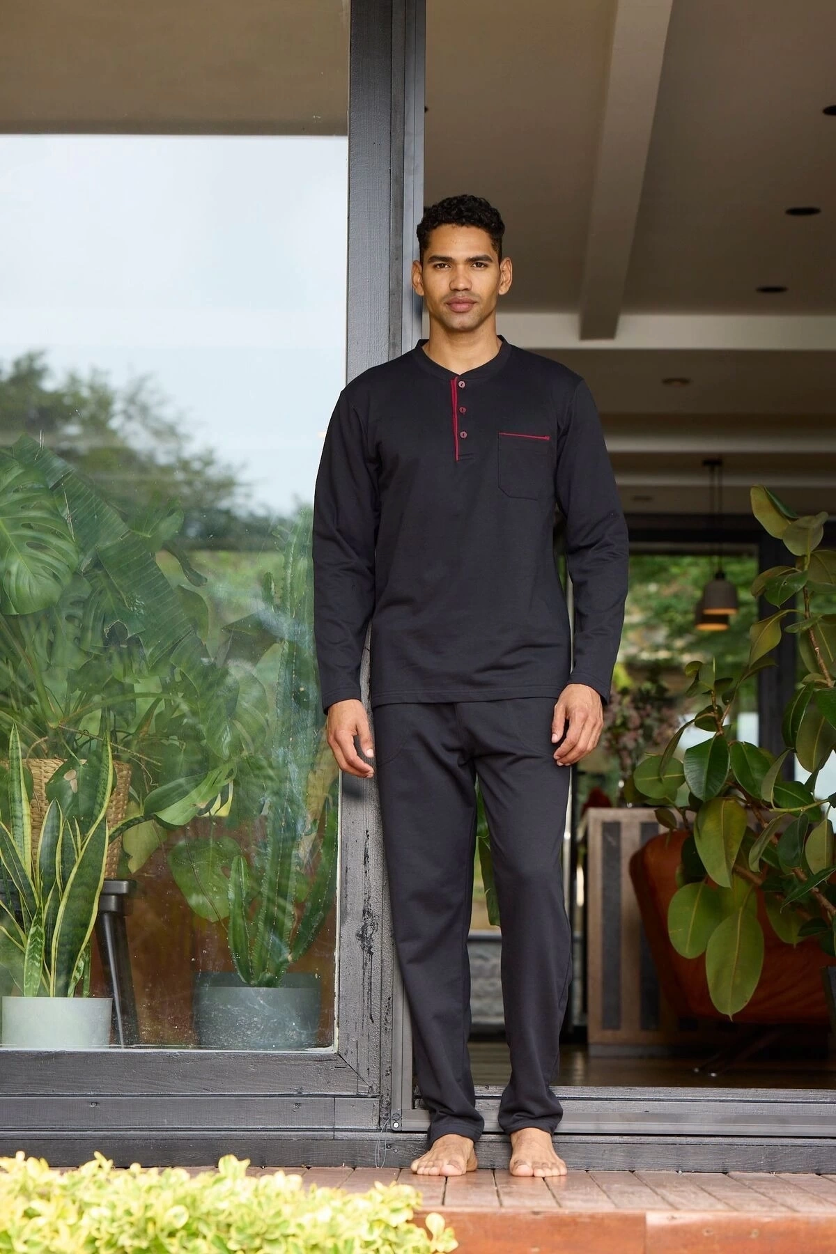 Kocabey 9133  Erkek Midi Yaka Uzun Kollu Pijama Takımı