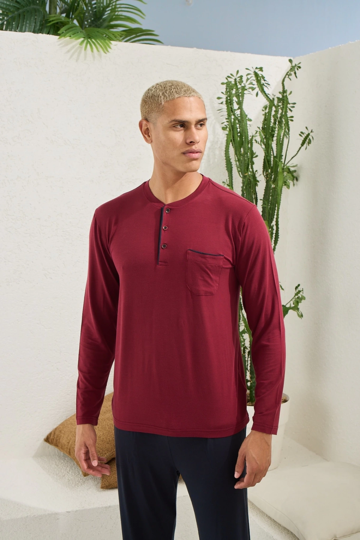 Kocabey 9220 Erkek Midi Yaka Uzun Kol Pijama Takım