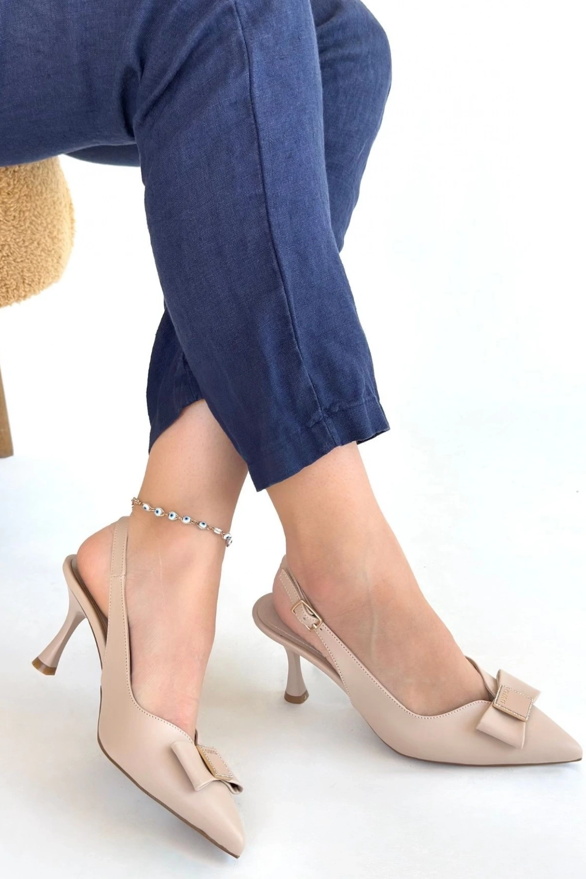 Leyya Bej Cilt Topuklu Ayakkabı