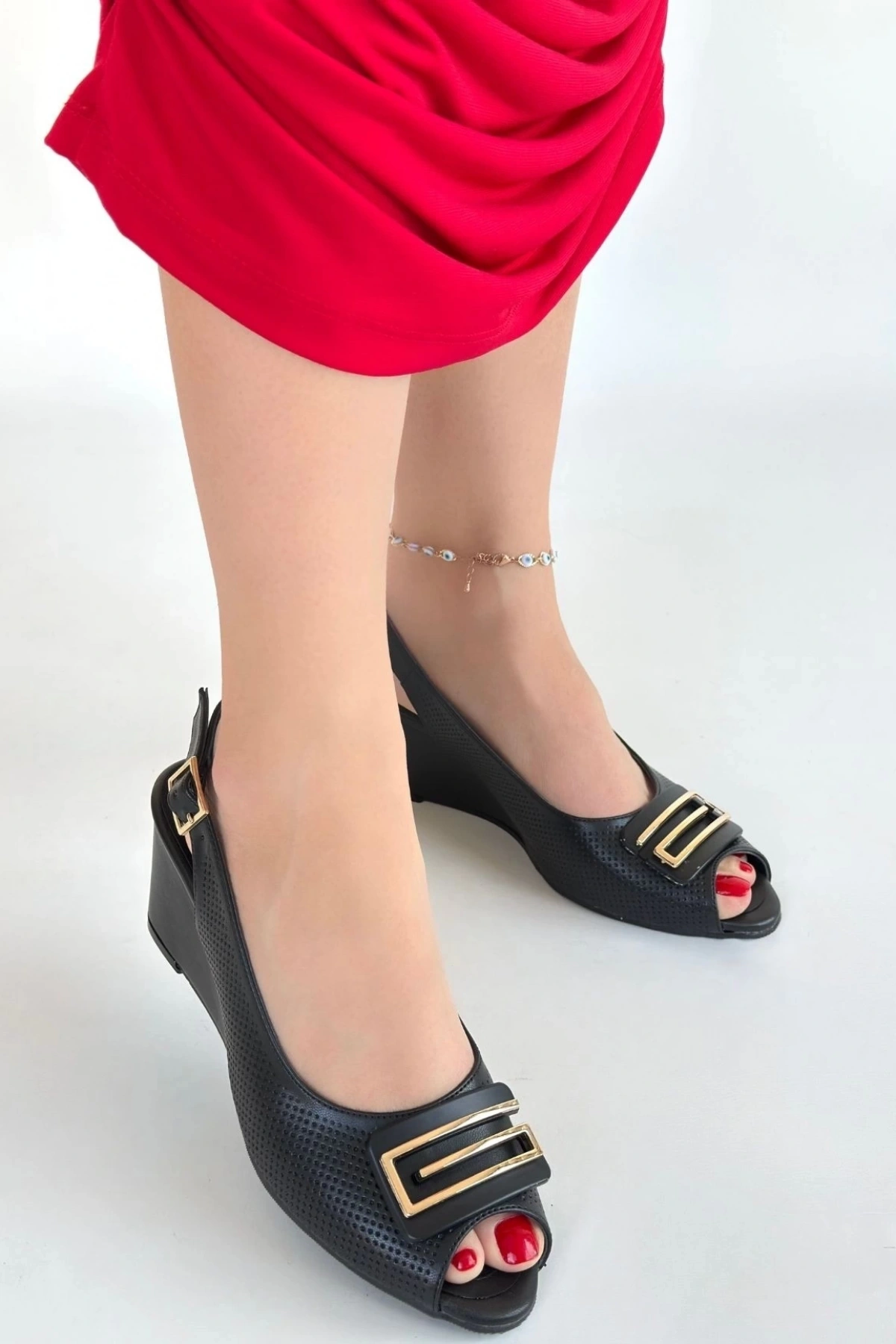 Mamba Siyah Cilt Dolgu Topuk Ayakkabı