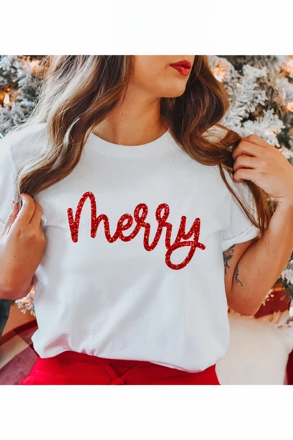 Merry Baskılı T-shirt - Beyaz