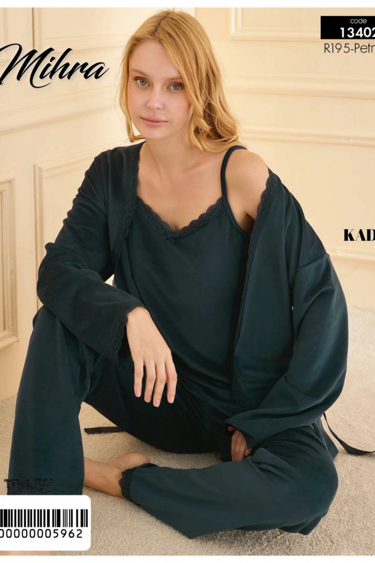 Mihra 13402 Kadın Kadife 3Lü Pijama Takımı