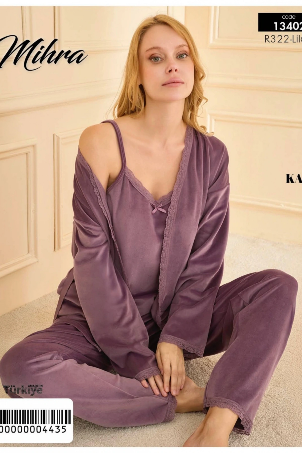 Mihra 13402 Kadın Kadife 3Lü Pijama Takımı