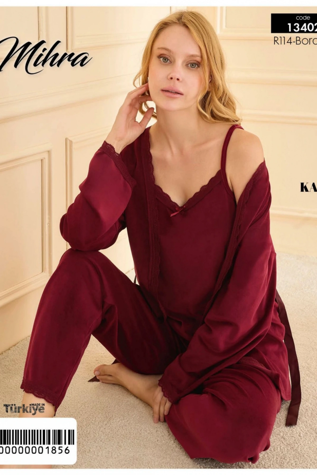 Mihra 13402 Kadın Kadife 3Lü Pijama Takımı