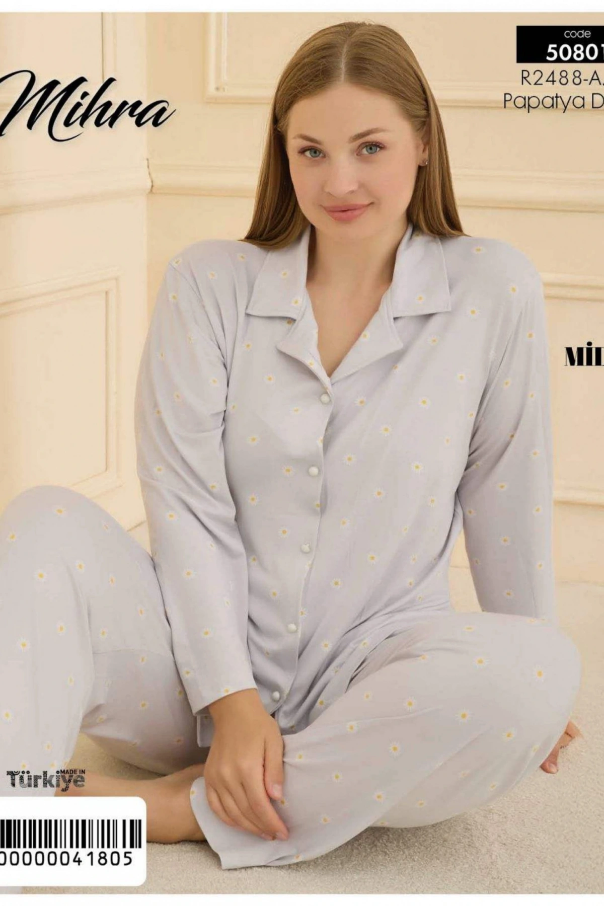 Mihra 50801 Kadın Düğmeli Battal Pijama Takımı