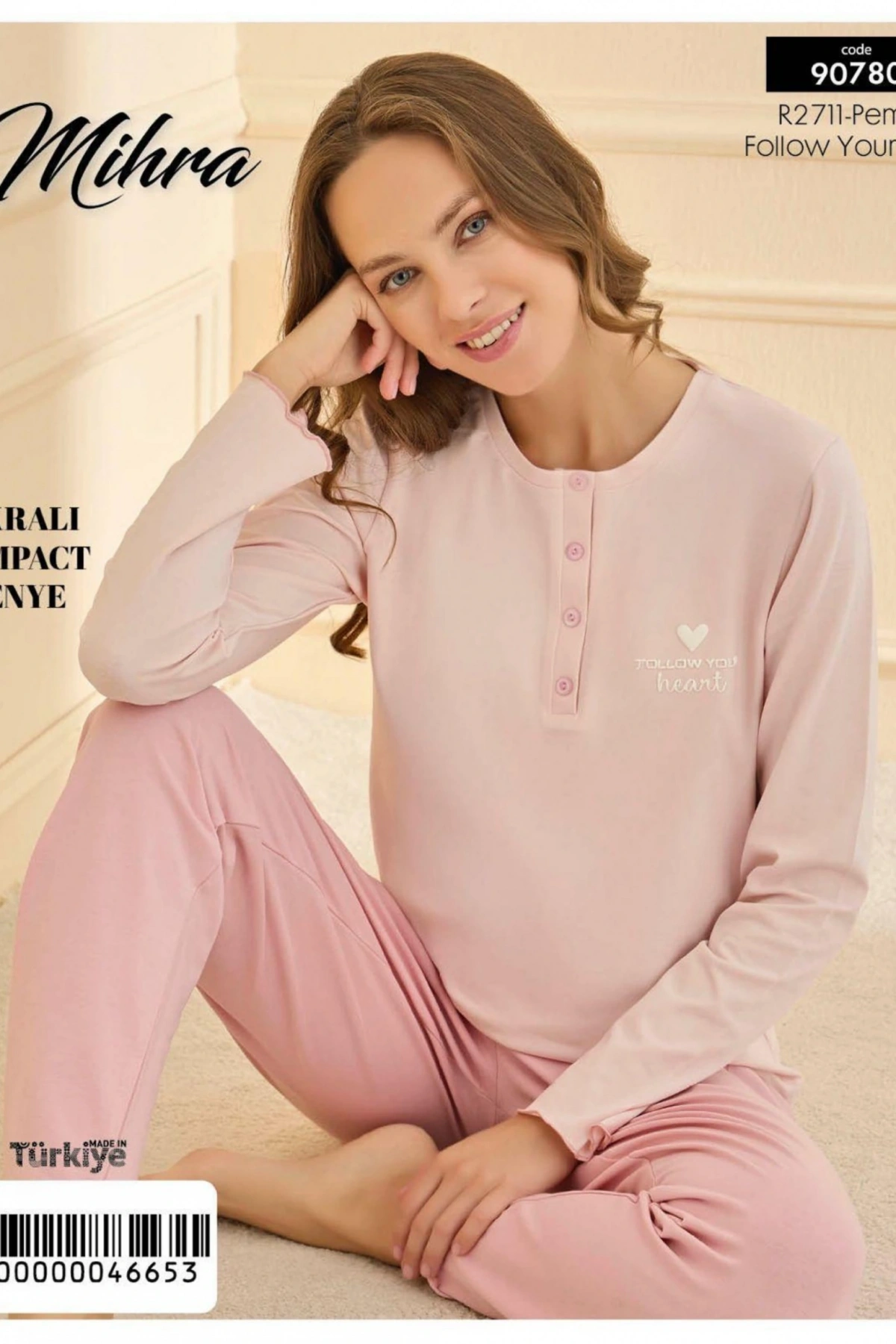 Mihra 90780 Kadın Yarı Patlı Uzun Kol Pijama Takımı