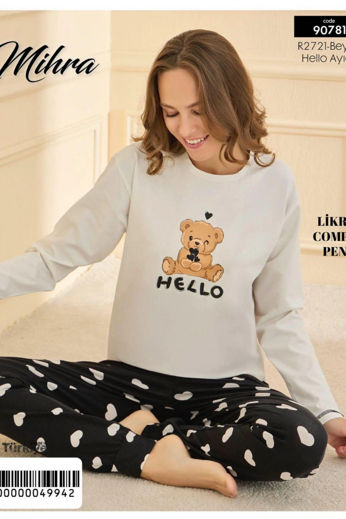 Mihra 90781 Kadın Ayıcıklı Uzun Kol Pijama Takımı