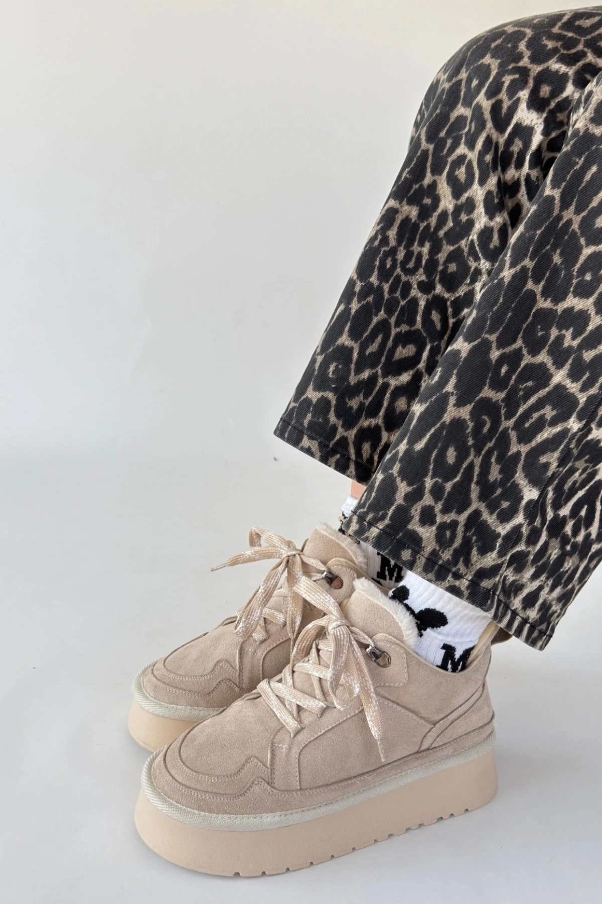 Muden Bej Süet Bağcıklı Bot