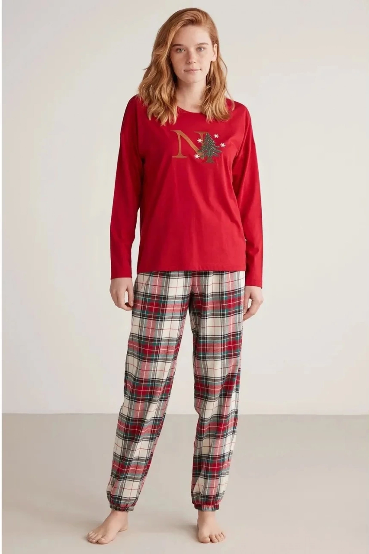 Nautıca W606 Kadın Uzun Kollu Ekoseli Pijama Takımı