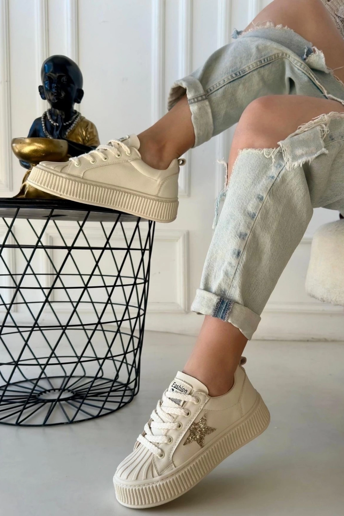 Piata Bej Cilt Bej Tabanlı Bağcıklı Spor Ayakkabı