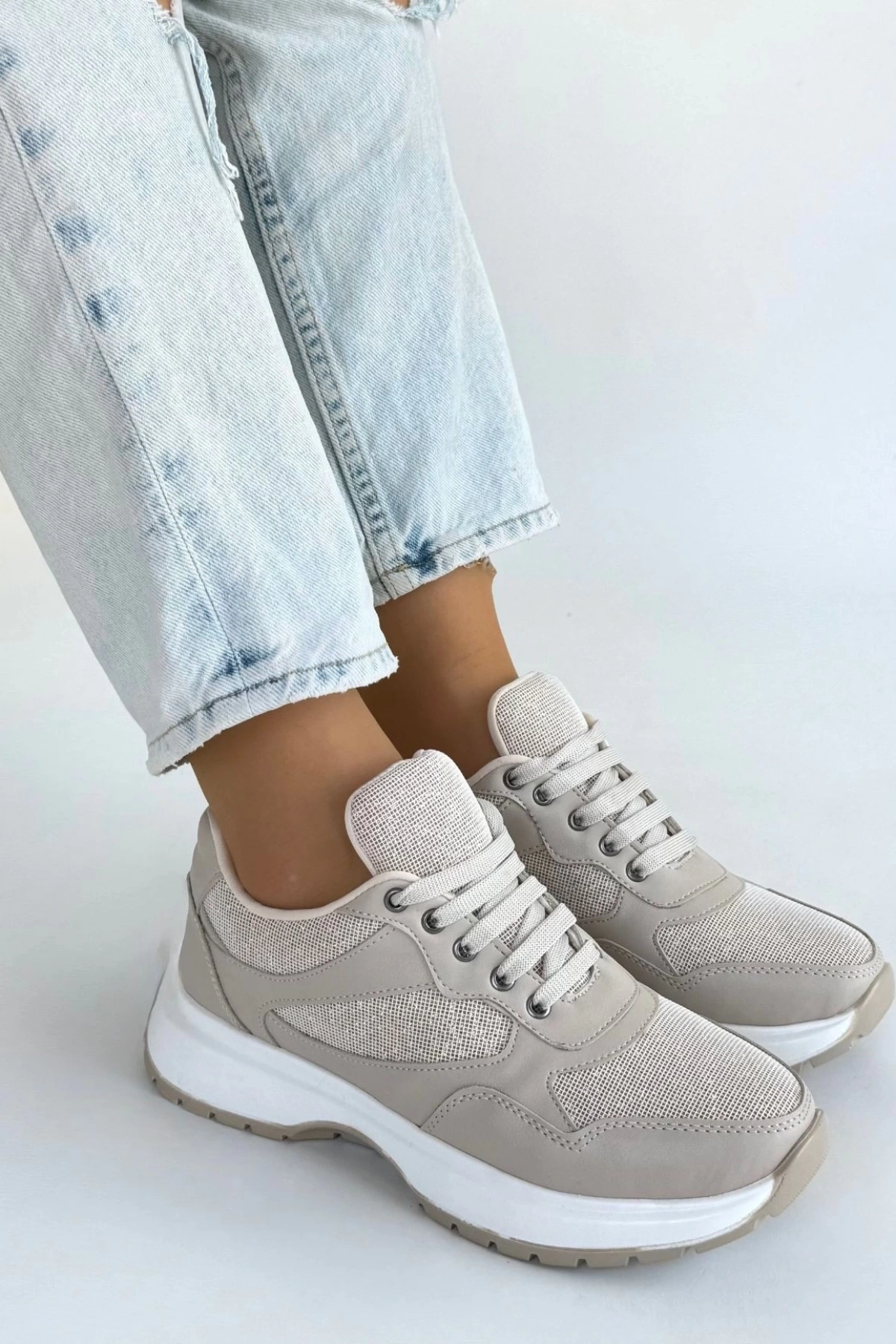 Slar Bej Cilt Bağcıklı Spor Ayakkabı