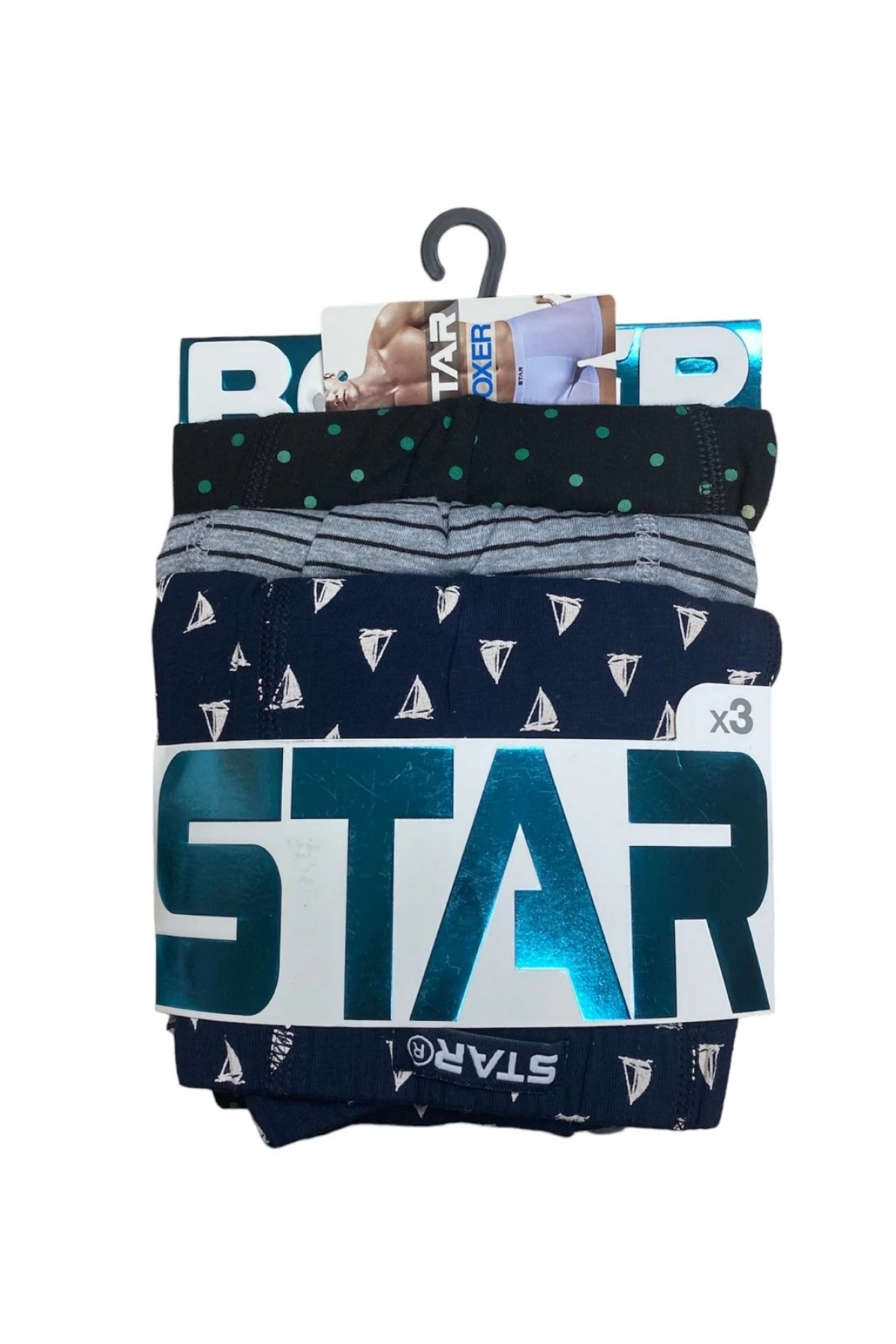 Star 106 Desenli Pamuklu Kemer Likralı 3Lü Boxer