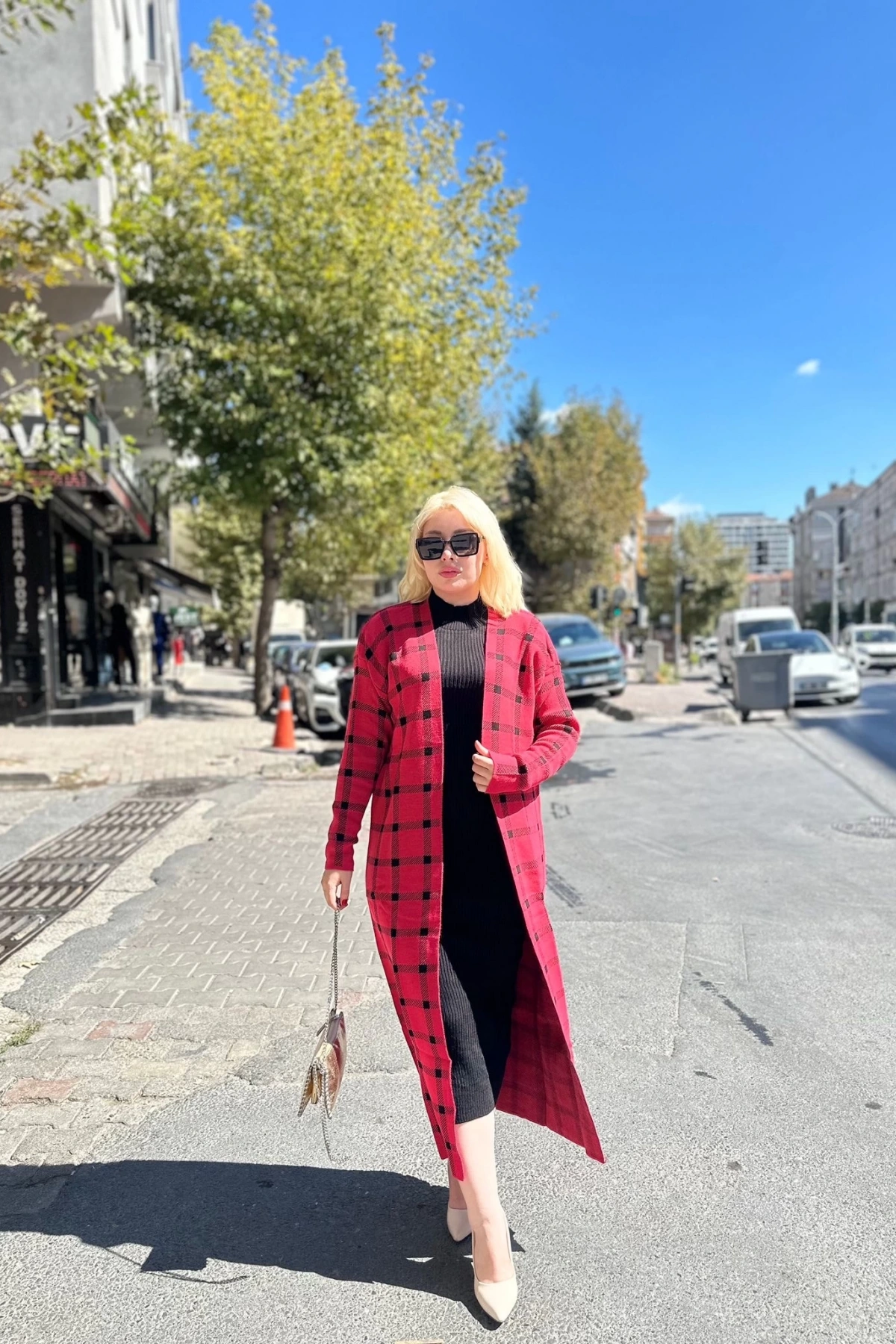 Triko Hırka elbise ikili takım kırmızıSiyah