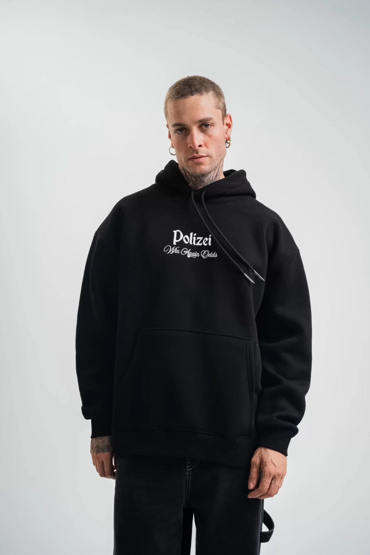 Üç İplik Kapşonlu Dijital Patchli SweatShirt - Siyah