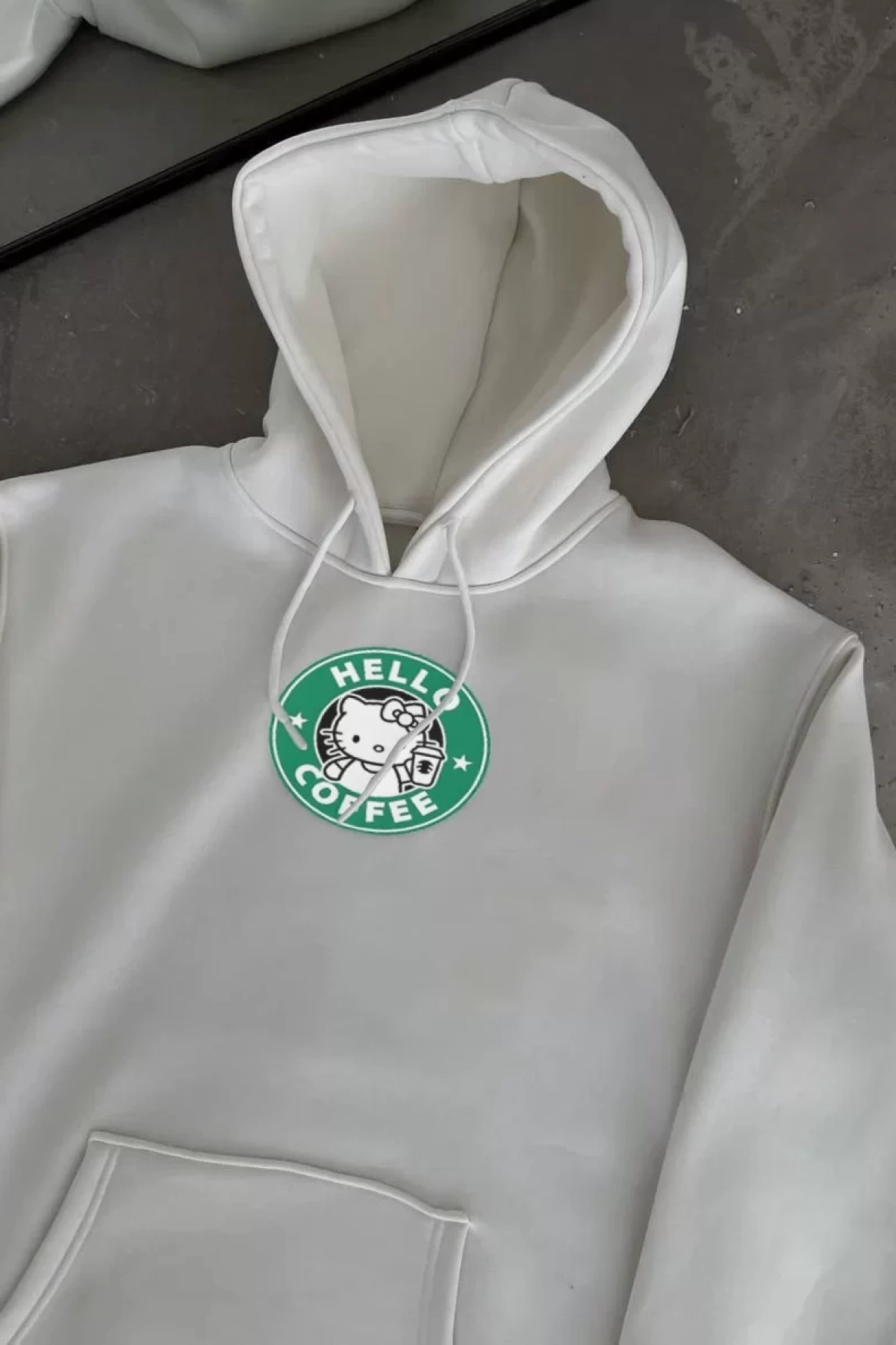 Üç İplik Penye Uzun Kol Kapşonlu SweatShirt - Beyaz