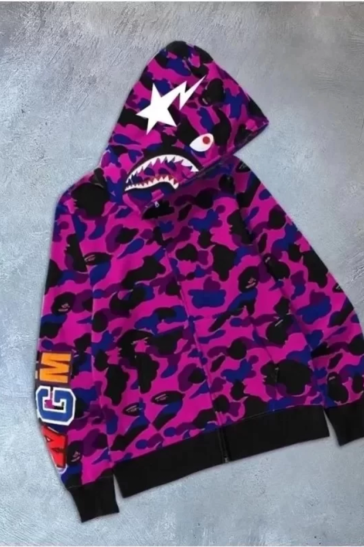 Unisex 2 İplik Bape Kapüşonu Fermuarlı Hırka - Mor